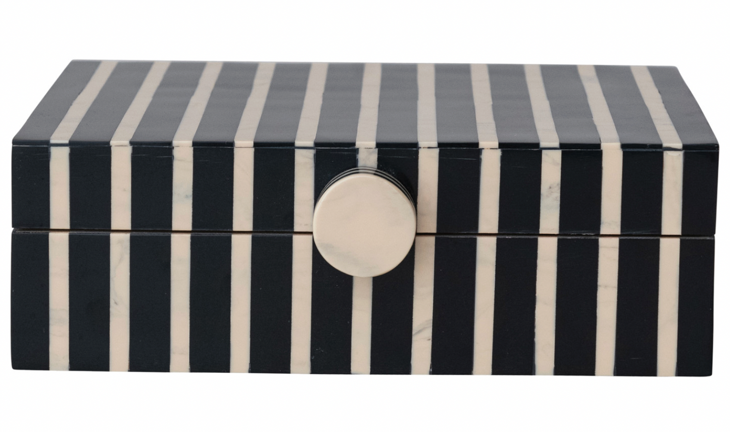 Black and Tan Handmade Mango Wood & Resin Striped Box w/ Knob