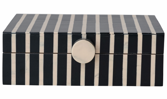 Black and Tan Handmade Mango Wood & Resin Striped Box w/ Knob