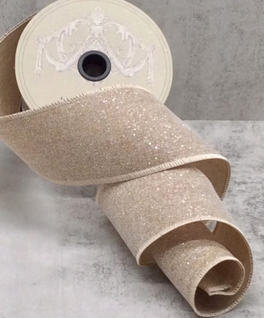 2.5" Natural Faux Linen Glitter Ribbon