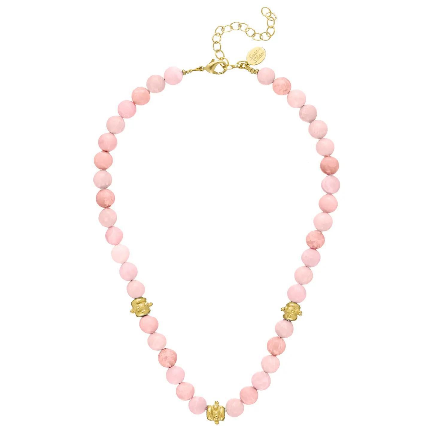 Pink Jade w/ Handcast Gold Bentley Beads Necklace