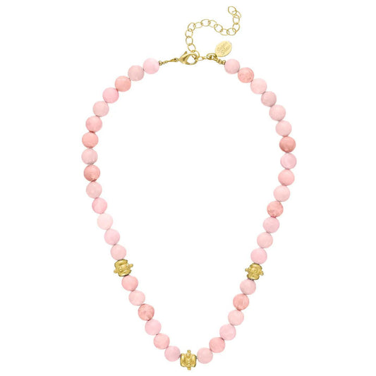 Pink Jade w/ Handcast Gold Bentley Beads Necklace