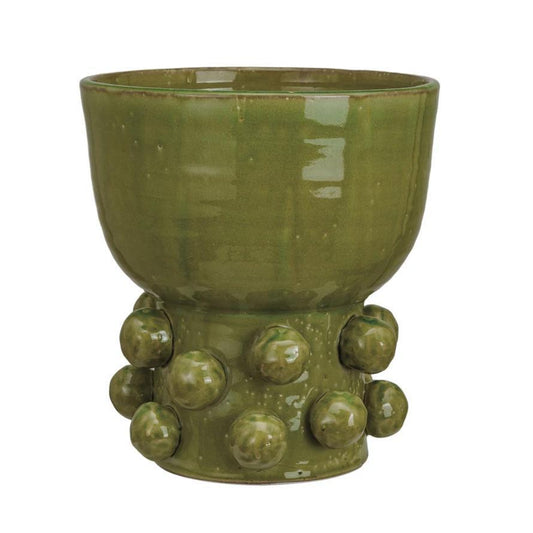 Hobnail Footed Vase Green
