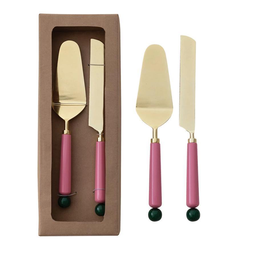 Pink & Green Resin Cake Serve Set