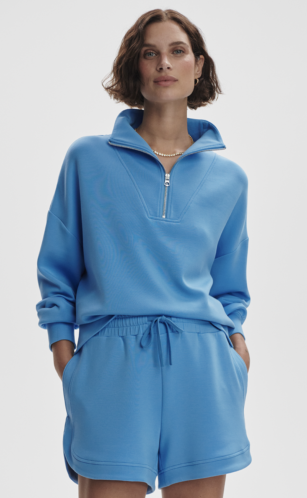 Hawley Half Zip Sweat in Azure Blue