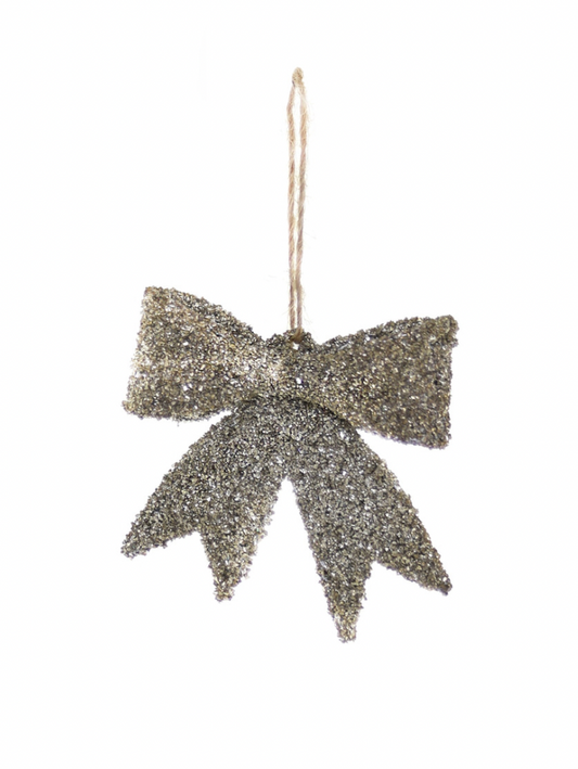 Glass Glitter Bow Ornament