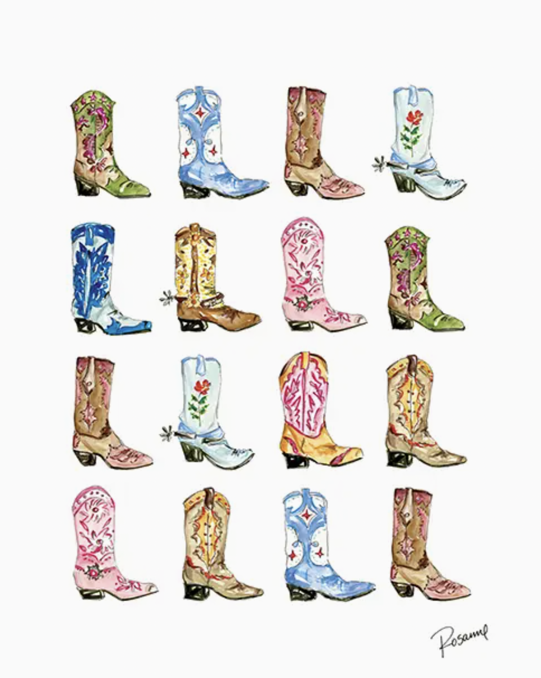 Colorful Cowboy Boots Print