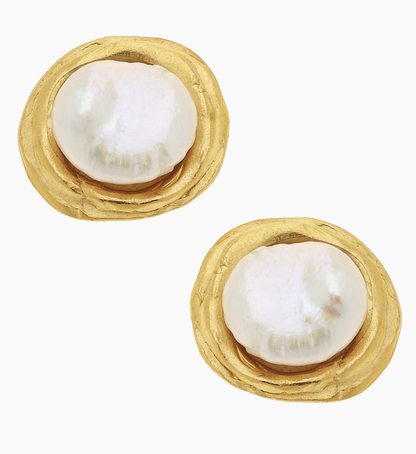 Gold Pearl Pierced Earrings
