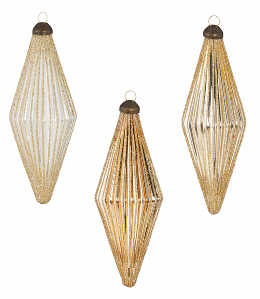 Glittered Diamond Ribbed Ornament