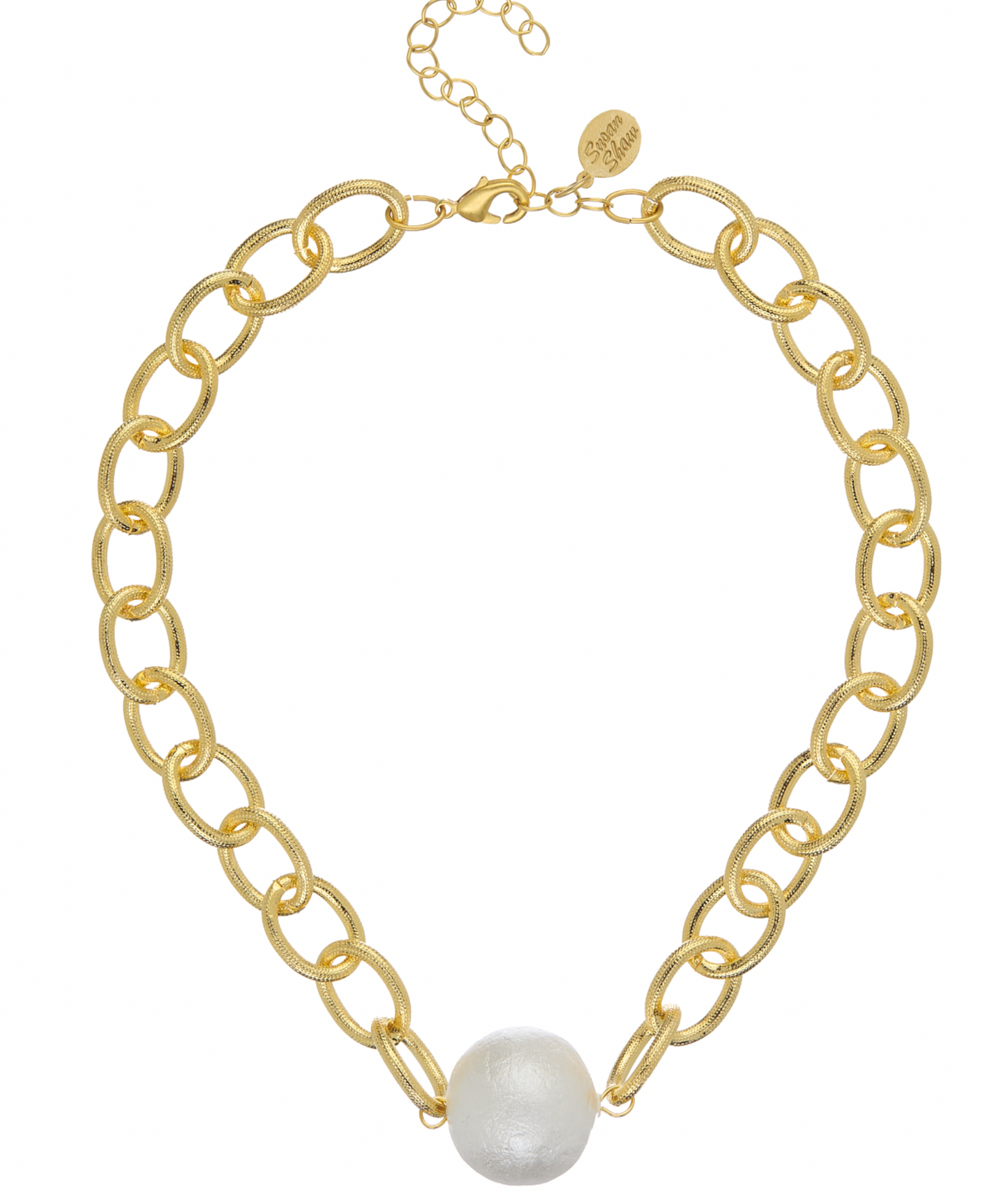 Gold Chain with Center Large Cotton Pearl Necklace