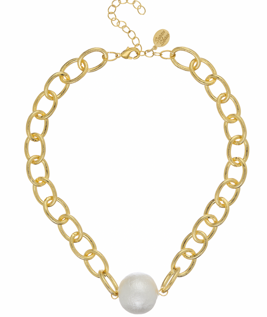 Gold Chain with Center Large Cotton Pearl Necklace