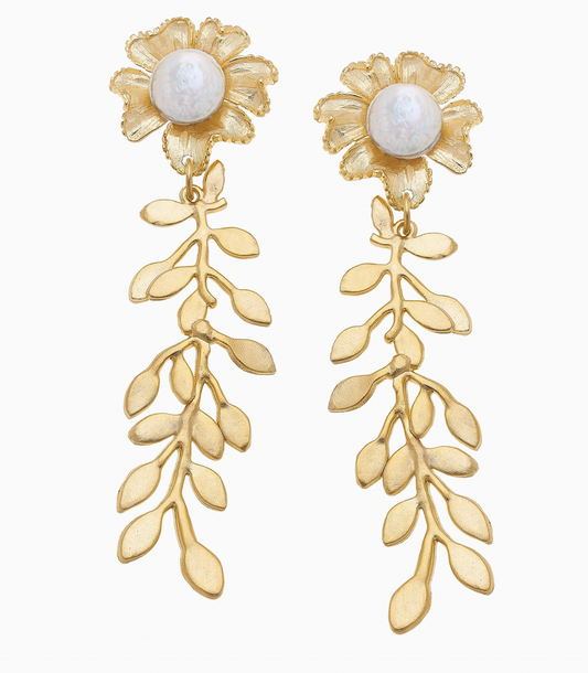 Gold Vine Freshwater Pearl Earring