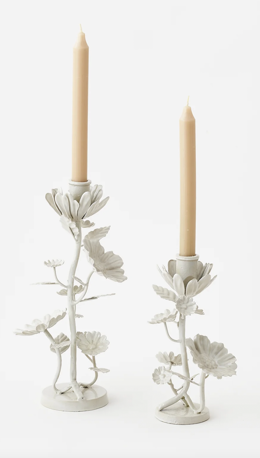 White Floral Taper Holder S/2