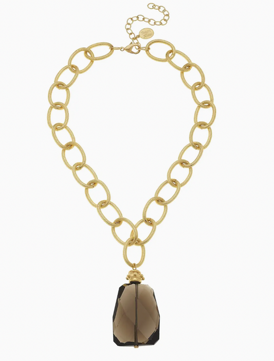 Gold Chain with Smokey Quartz Necklace