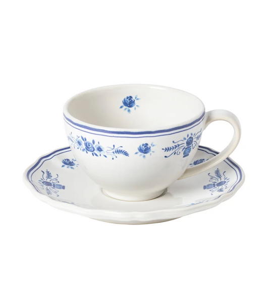 Vila White-Blue Tea Cup & Saucer
