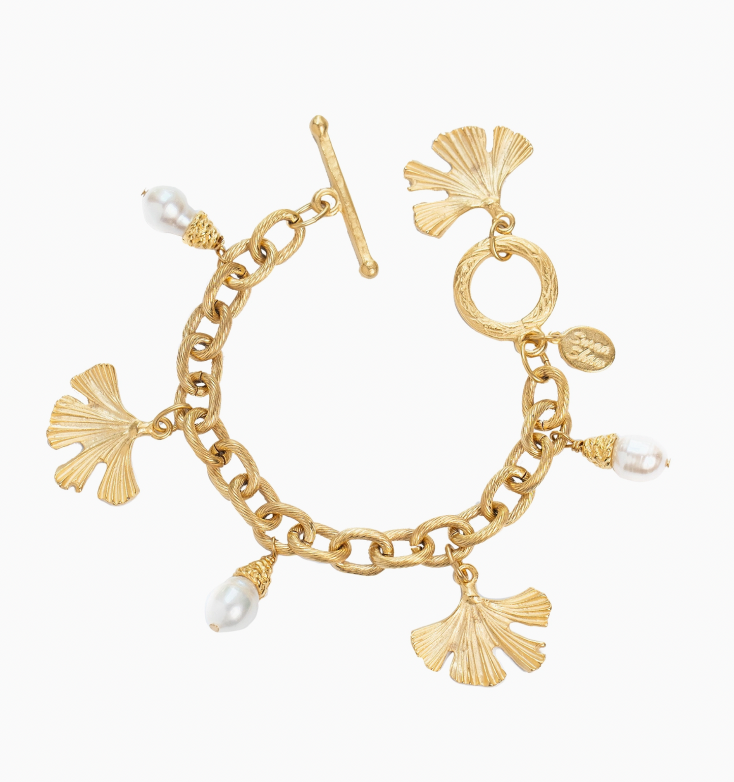 Susan Shaw Ginkgo + Pearl Charm Bracelet