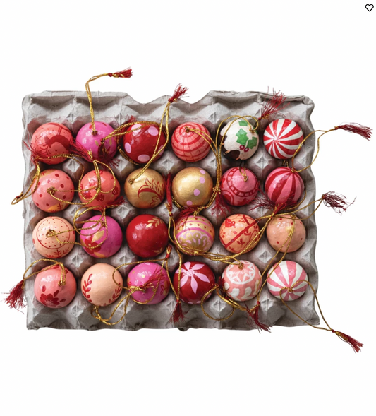 1.5" Paper Mache Ball Orn in Egg Crate