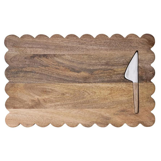 Scalloped Wood Tray with Serving Knife