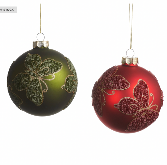 Glittered Butterfly Ball Ornament