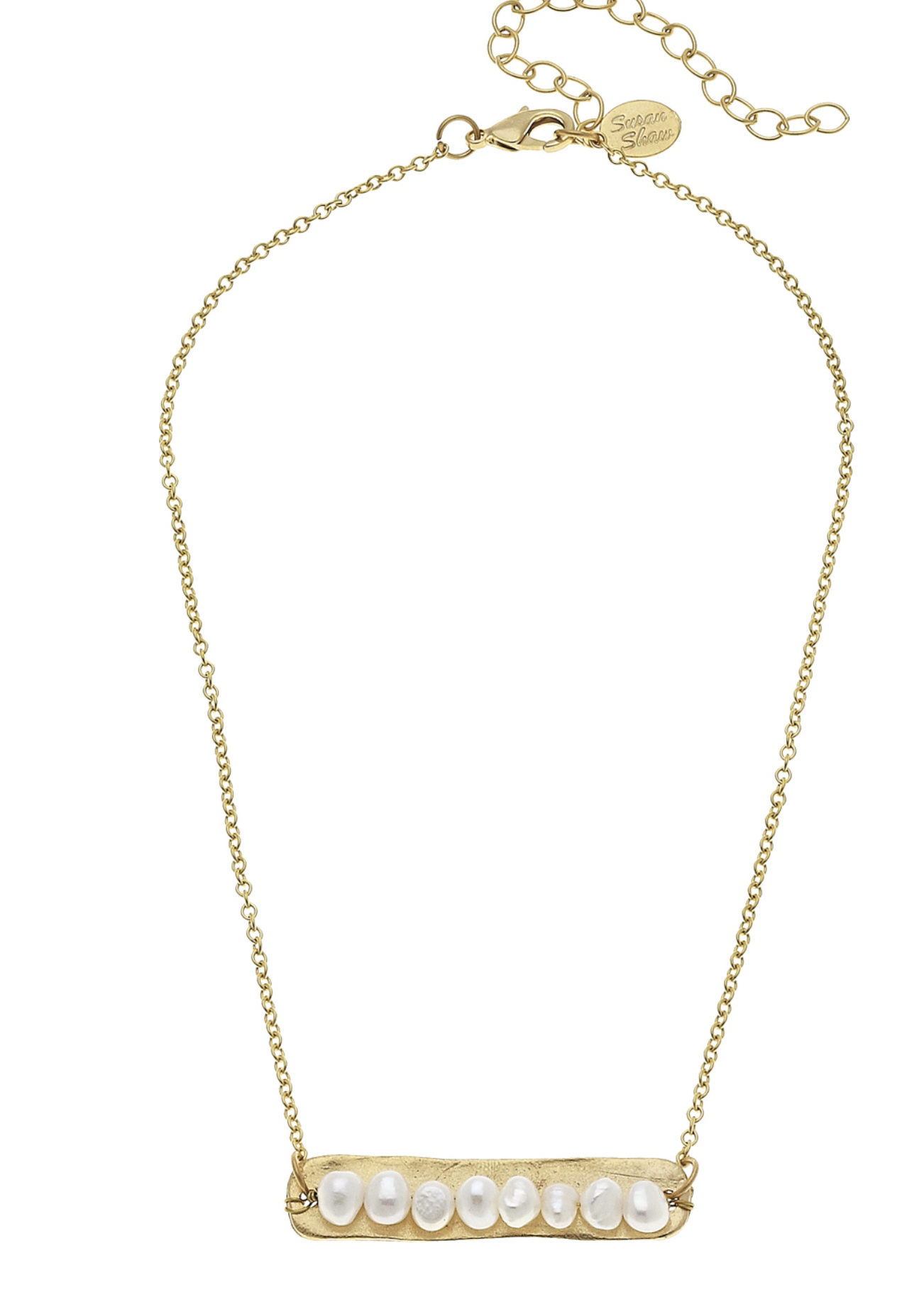 Genuine Freshwater Pearls on Handcast Gold Bar Necklace