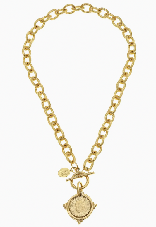 Handcast Gold Intaglio Coin Front Toggle Necklace