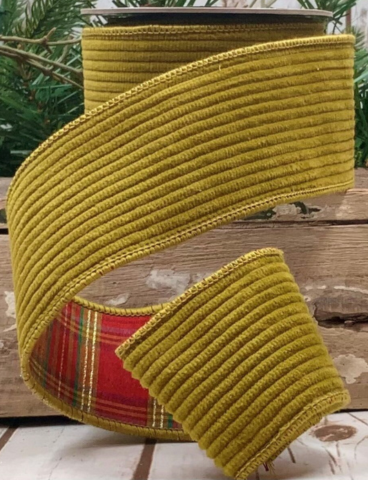 2.5" Olive Green Corduroy Plaid Back Ribbon