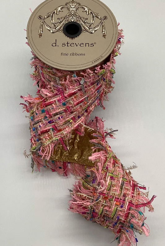 4" Blissful Pink Boucle Frayed Ribbon