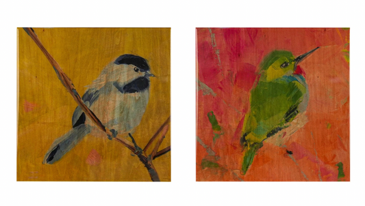 Hand-Painted Lacquered Wood Wall Decor with Bird