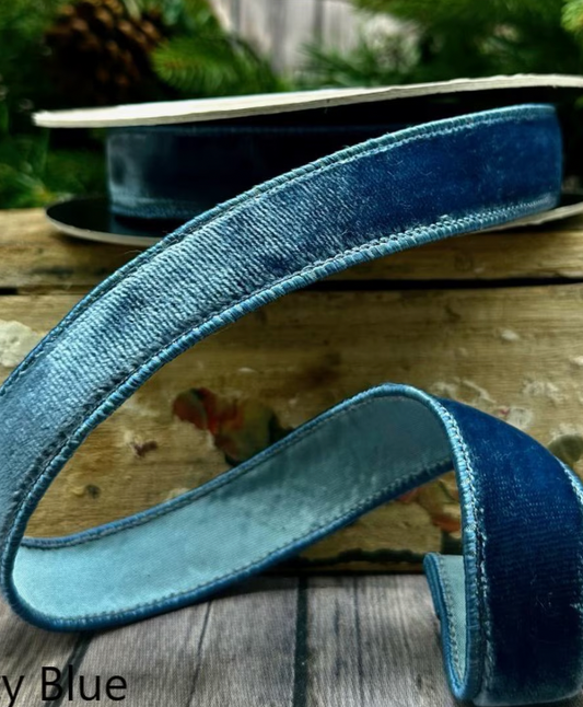 1" Dusty Blue Velvet Ribbon
