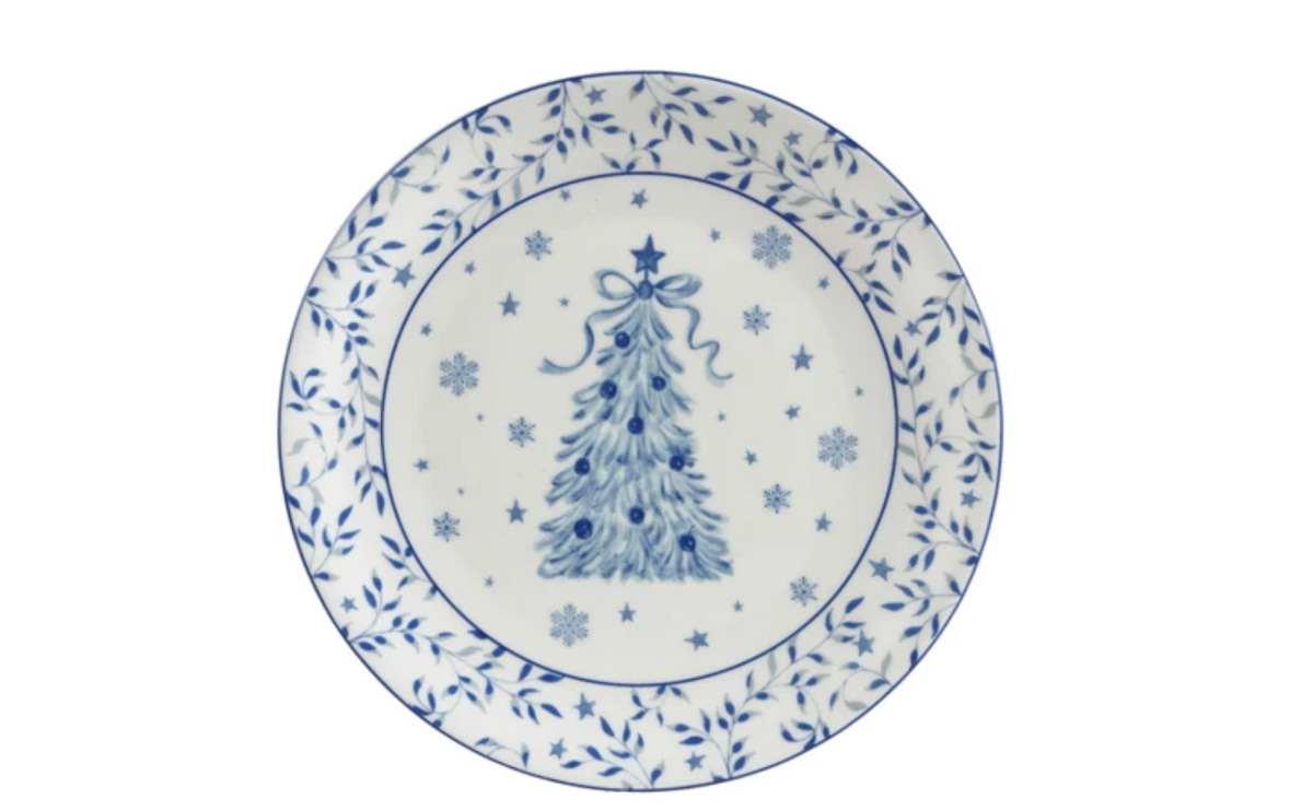Blue and White Stoneware Plate