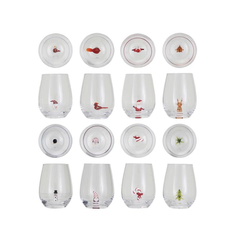 Stemless Wine Glasses-Holiday