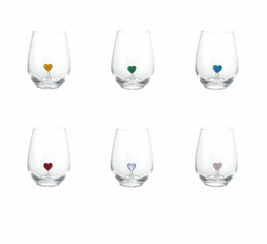 18 oz. Stemless Wine Glass with Hand-Blown Heart Inside