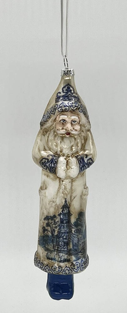 Cream/Blue Santa Ornament