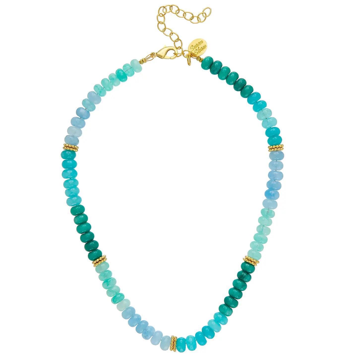 Jade Blue Gold Bead Necklace