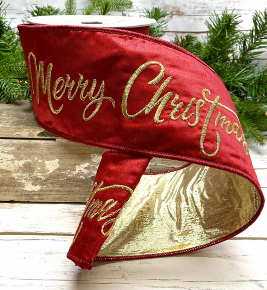4" Red Merry Christmas Embroidered Ribbon