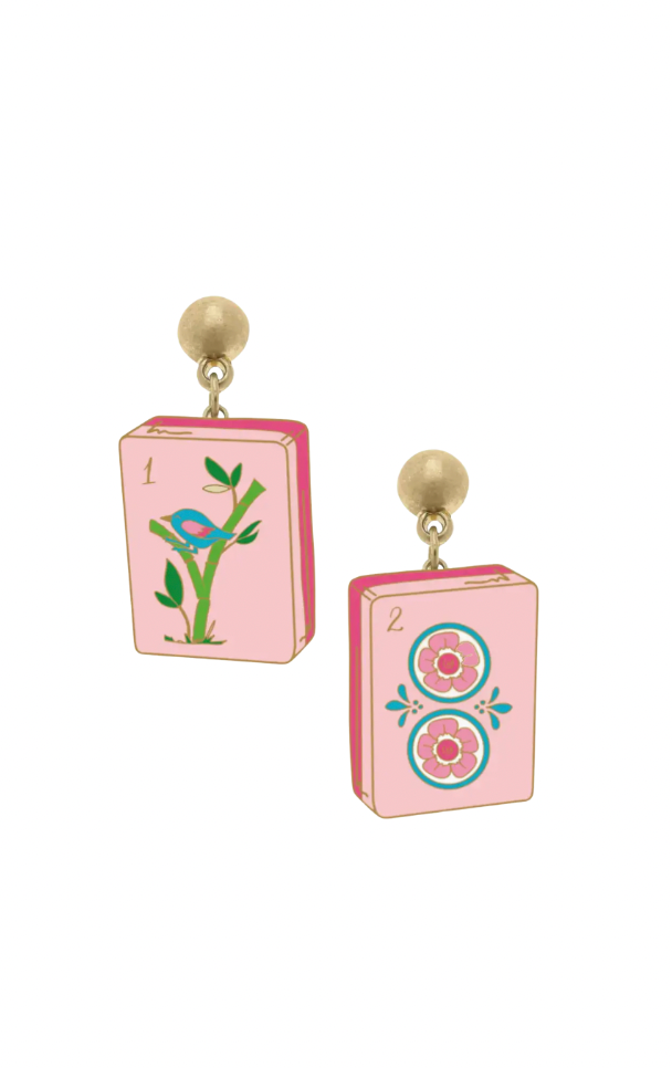 Mahjong Tile Enamel Earrings