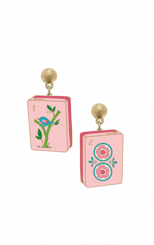 Mahjong Tile Enamel Earrings
