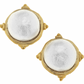 Handcast Gold and Pearl Cabochon Earrings