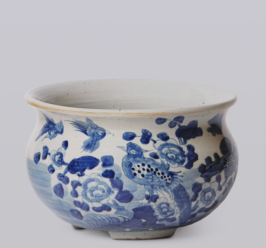 Rustic Bird & Flower Cachepot