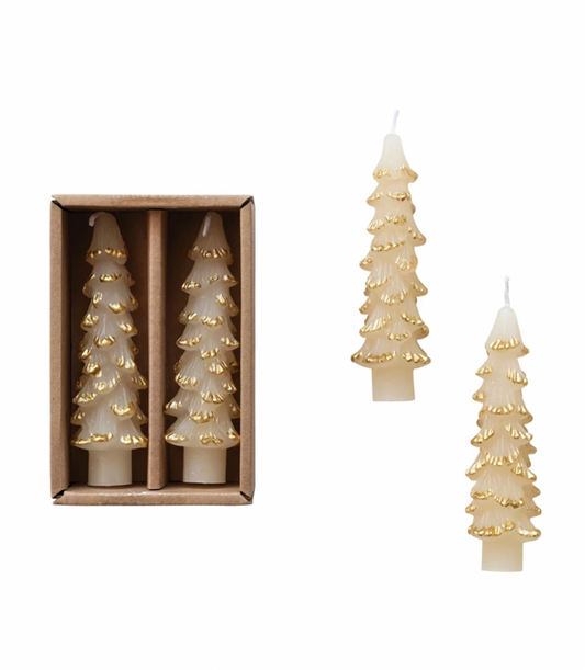 S/2 4" Ivory Tree Taper Candle