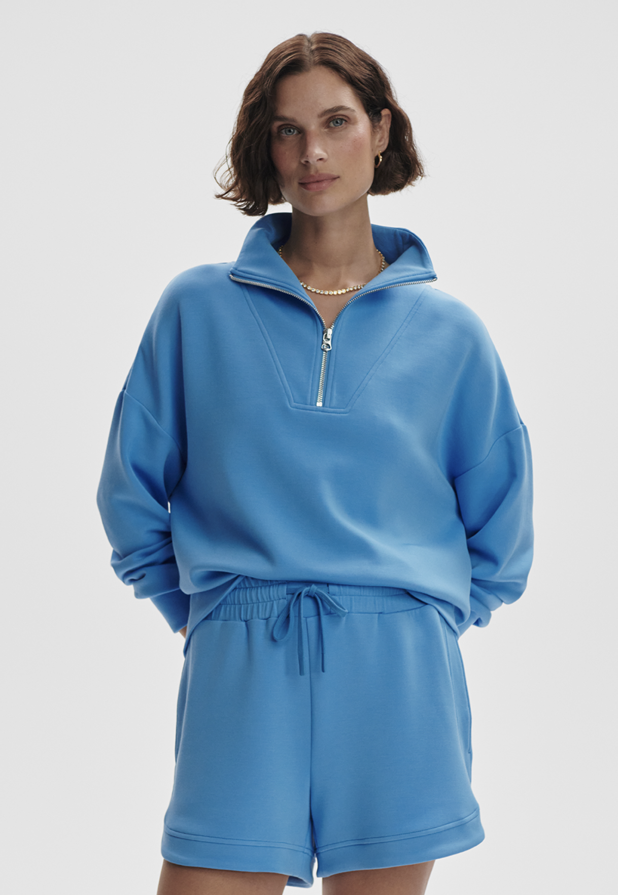 Hawley Half Zip Sweat in Azure Blue