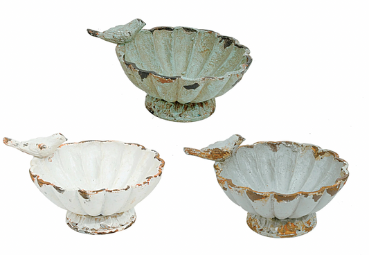 Distressed Pewter Bowl with Bird
