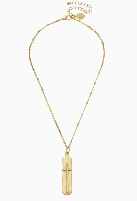 Dainty Gold Bar Cross Necklace