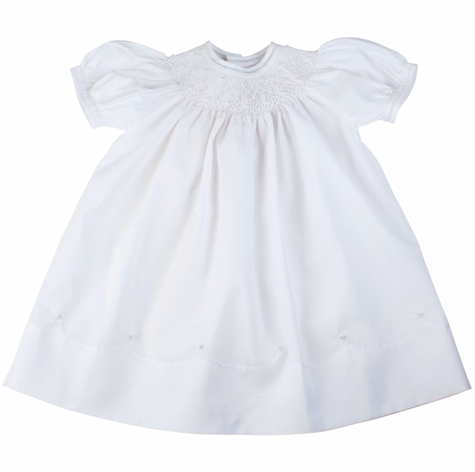 White Pearl Flower Bishop Dress