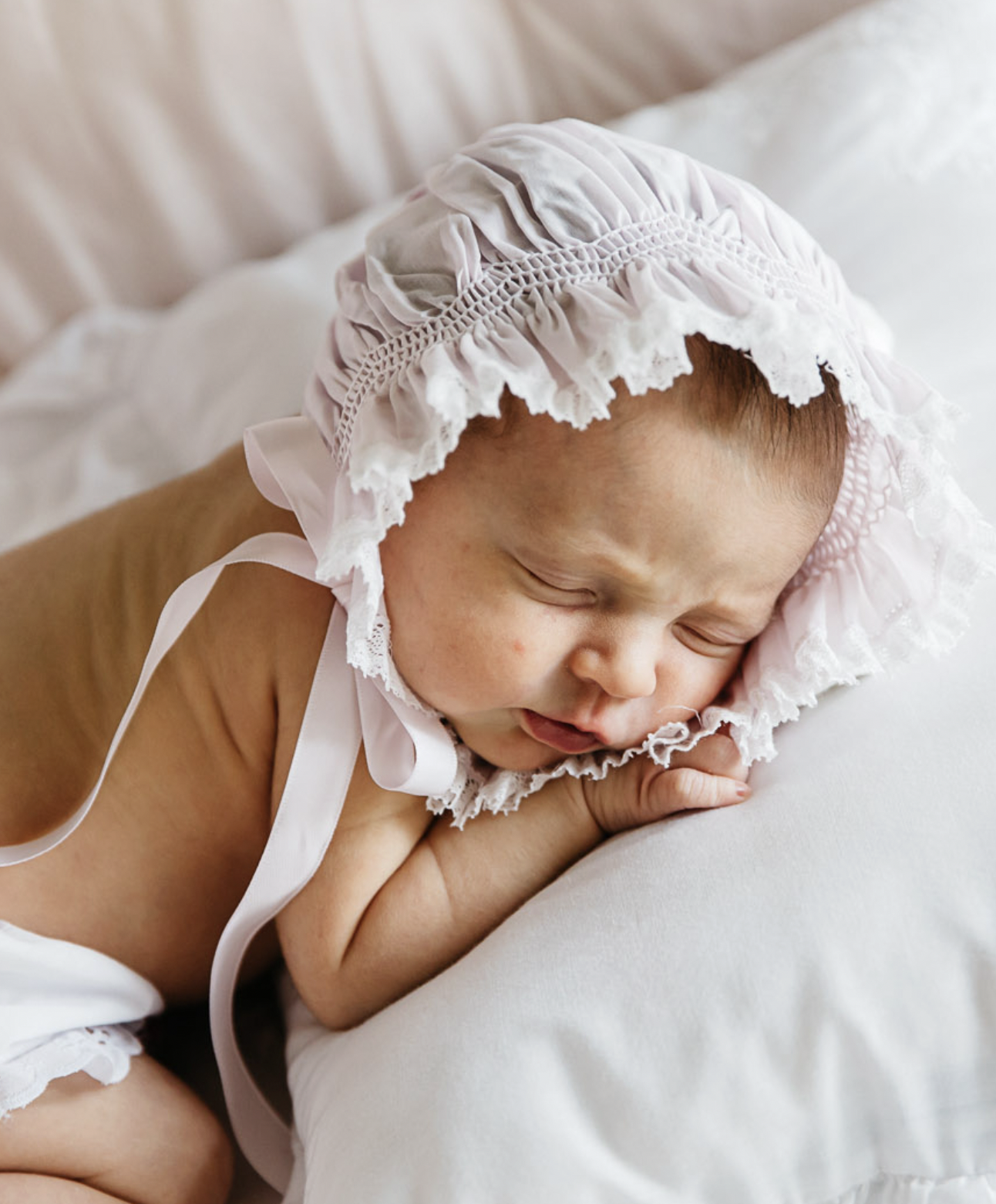 Girls Newborn Smocked Lace Bonnet