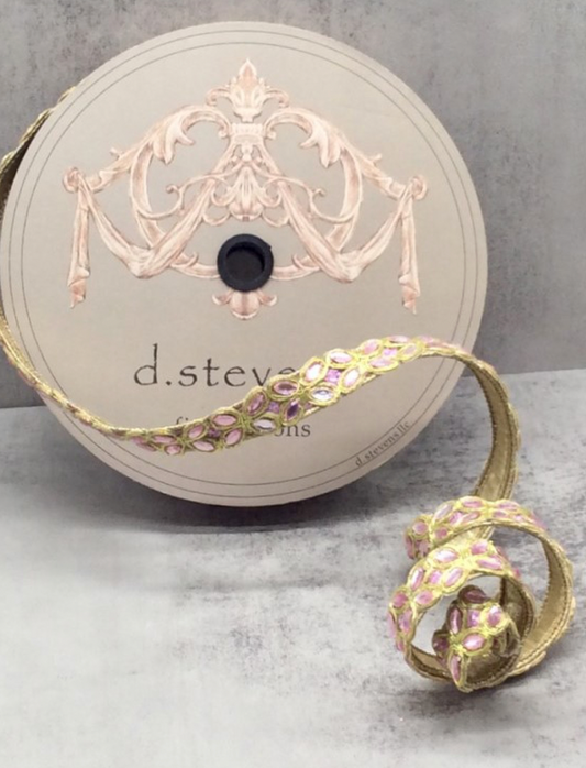1" Dupion Pink Jewel Trim Ribbon