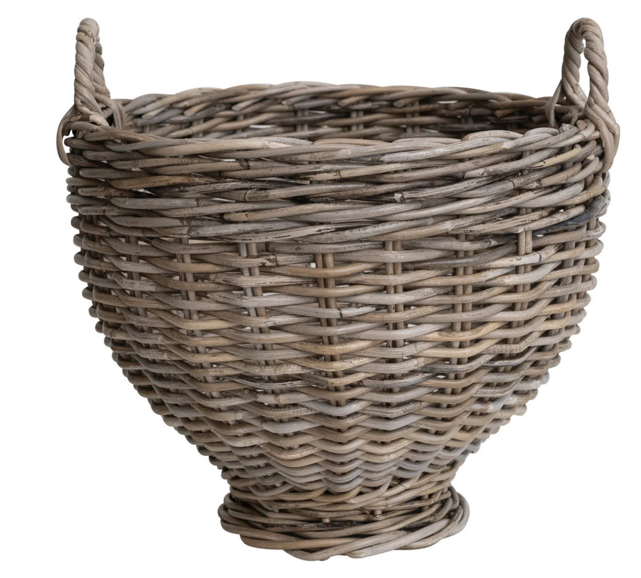 Hand-Woven Rattan Footed Basket w/ Handles