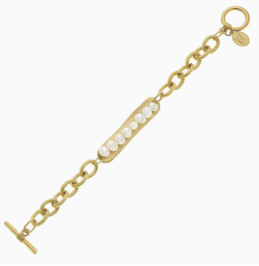 Freshwater Pearl on Gold Bar Bracelet