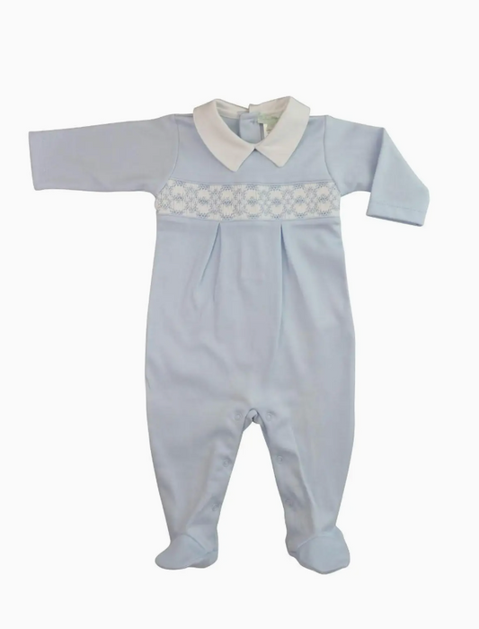 Hand Smocked Blue Footie