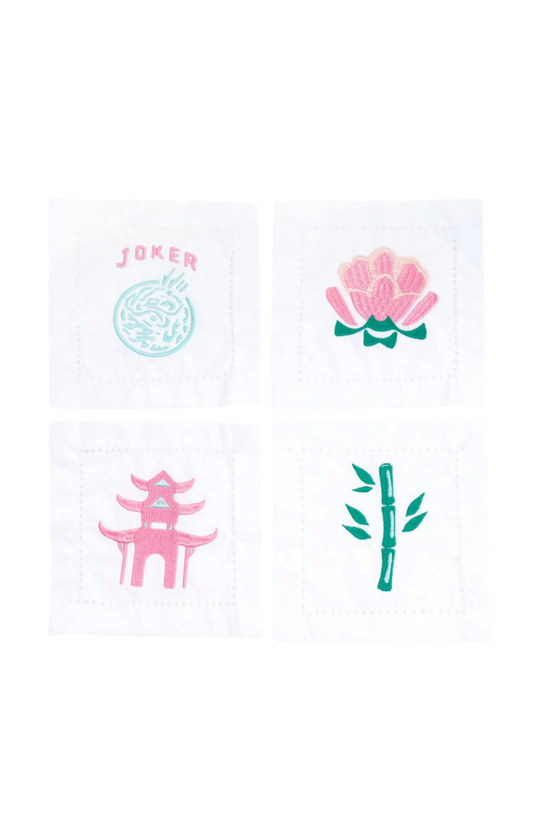 Mahjong Embroidered Cocktail Napkin