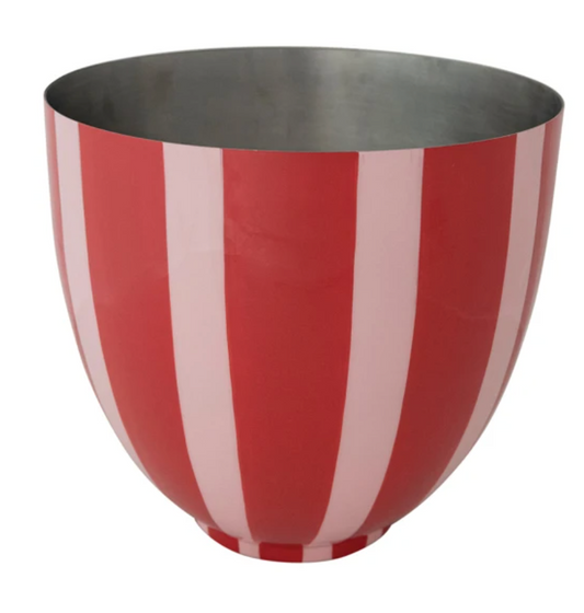 Enameled Metal Striped Footed Bottle Cooler, Red & Pink